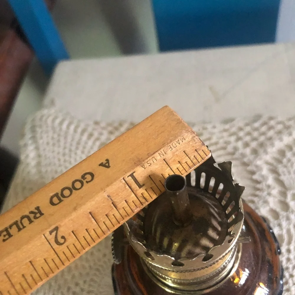 Vintage Small Amber Glass Hurricane Oil Lamp